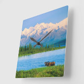 Elchbulle im Wonder Lake Quadratische Wanduhr (Winkel)