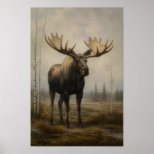 Elchbulle in nebelhafter Waldlandschaft - Wildtier Poster