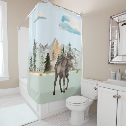 Elche Aquarellwald Tierwaldkabine Duschvorhang (Beispiel)