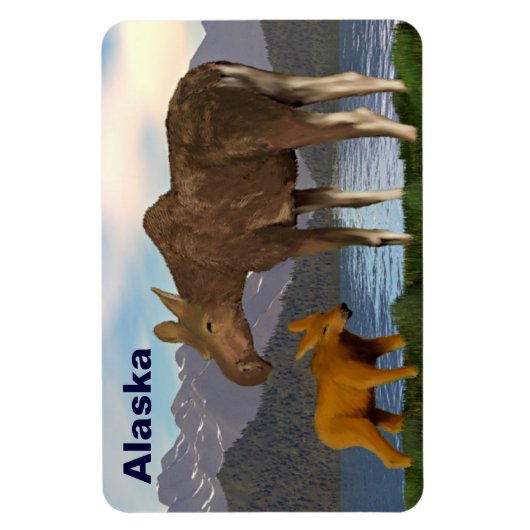 Elche auf der Wiese Magnet (Vertikal)