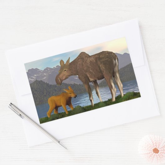 Elche auf der Wiese Rechteckiger Aufkleber (Umschlag)
