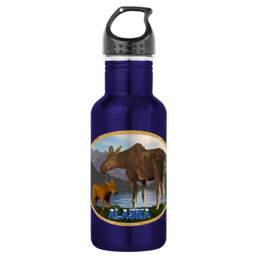 Elche auf der Wiese Trinkflasche (Vorderseite)