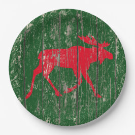 Elche auf Ihrem Farbe verwitterten Holz Pappteller