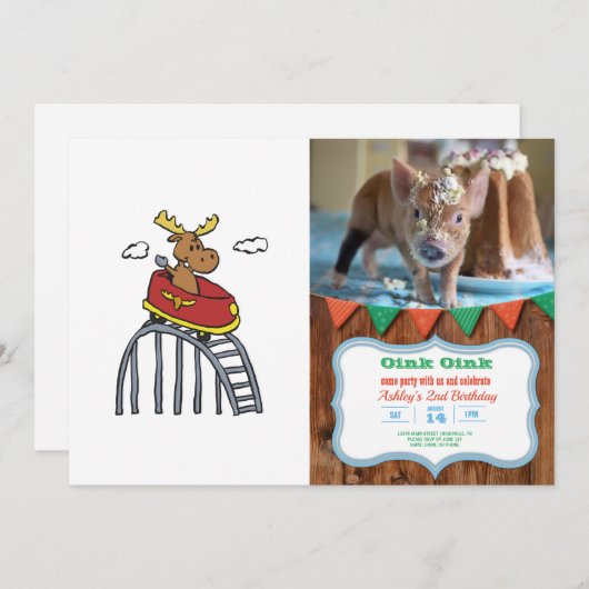 Elche auf Roller-Untersetzer| Hintergrundfarbe Einladung (Vorne/Hinten)