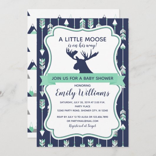 Elche Babydusche Einladung für Jungen (Vorne/Hinten)