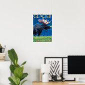 Elche bei Nacht - Glacier National Park, MT Poster (Heimbüro)