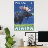 Elche bei Nacht - Wrangell, Alaska Poster (Heimbüro)