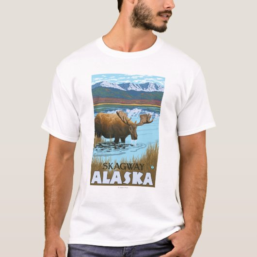Elche, die in See - Skagway, Alaska trinken T-Shirt (Vorderseite)