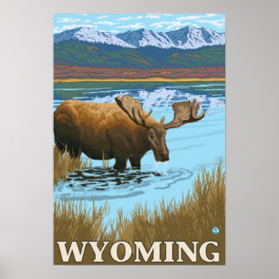 Elche, die in See - Wyoming trinken Poster