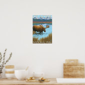Elche Drinks am See - Glacier National Park, Poster (Küche)