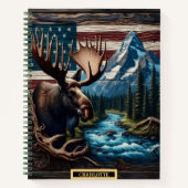 Elche durch einen ruhigen Fluss und Berge Notizblock (Vorderseite)