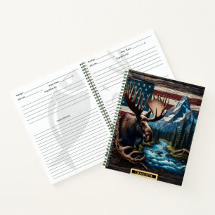 Elche durch einen ruhigen Fluss und Berge Notizblock