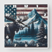 Elche gegen Berg und Flaggen Hintergrund Quadratische Wanduhr (Vorderseite)