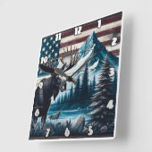 Elche gegen Berg und Flaggen Hintergrund Quadratische Wanduhr (Winkel)