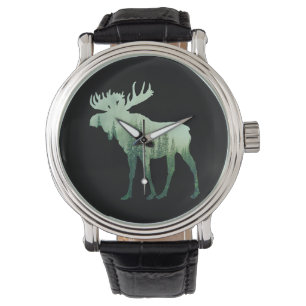 Elche Hirsche und Wald Natur Armbanduhr