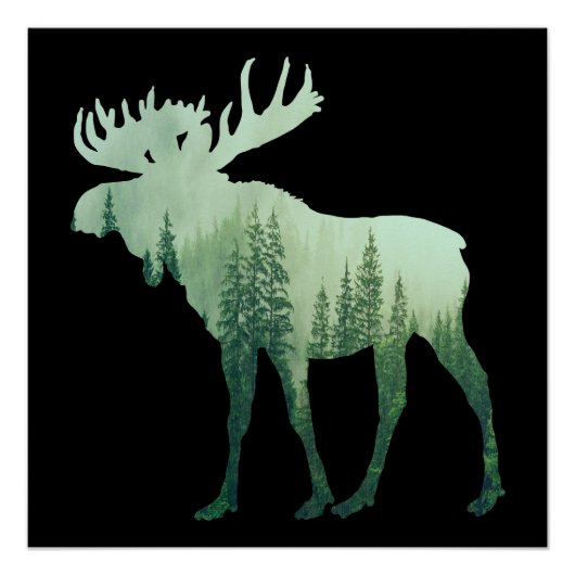 Elche Hirsche und Wald Natur Poster (Vorderseite)