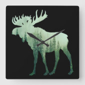 Elche Hirsche und Wald Natur Quadratische Wanduhr (Vorderseite)