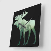 Elche Hirsche und Wald Natur Quadratische Wanduhr (Winkel)