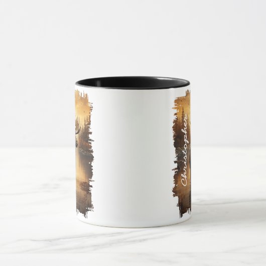 Elche im Misty Lake Reflection Tasse (Zentrum)