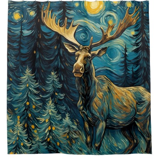 Elche im Pinienwald Van Gogh Duschvorhang (Vorderseite)