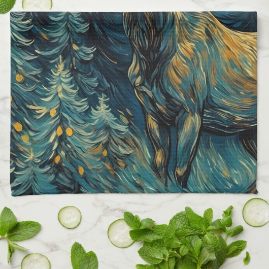 Elche im Pinienwald Van Gogh Geschirrtuch (Gefaltet)