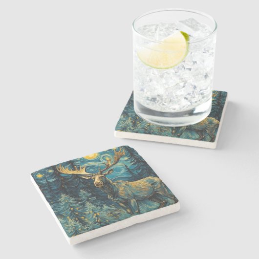 Elche im Pinienwald Van Gogh Steinuntersetzer (Seitenansicht)