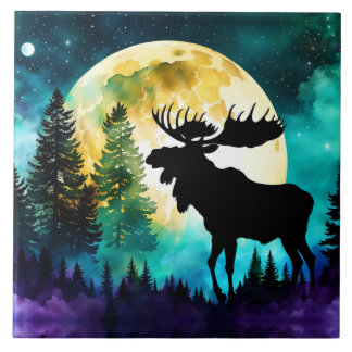 Elche im Wald Vollmond Fliese