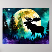 Elche im Wald Vollmond Poster (Vorne)