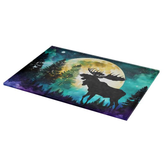 Elche im Wald Vollmond Schneidebrett (Ecke)