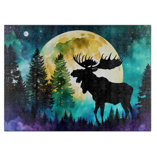 Elche im Wald Vollmond Schneidebrett (Vorderseite)