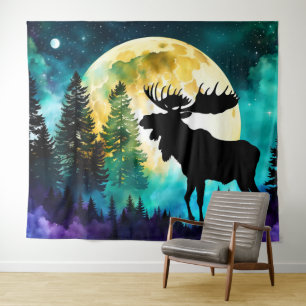 Elche im Wald Vollmond Wandteppich