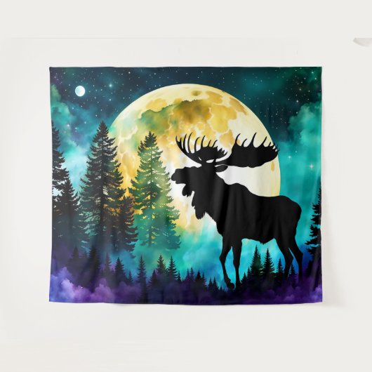 Elche im Wald Vollmond Wandteppich (Vorderseite (Horizontal))