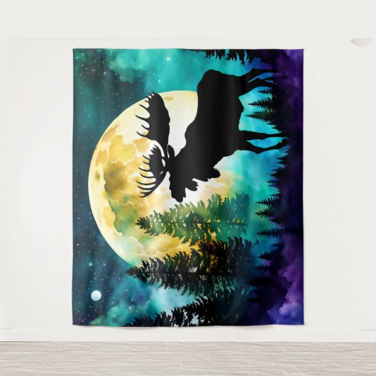 Elche im Wald Vollmond Wandteppich (Vorderseite)