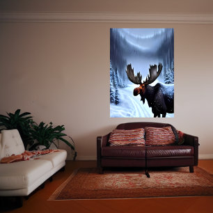 Elche im Winterschnee AI Art Poster
