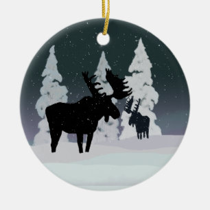 Elche im Winterschnee Keramik Ornament