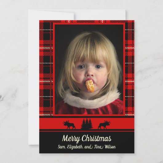 Elche in den Woods Red Kariert Foto Weihnachten Ankündigung (Vorderseite)