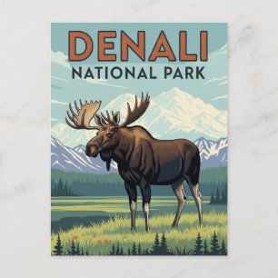 Elche in Denali-Nationalpark Alaska Vintage Postkarte