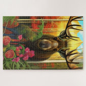 Elche in einem Herbstwald mit Blume Puzzle (Horizontal)