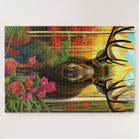 Elche in einem Herbstwald mit Blume Puzzle (Horizontal)