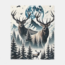 Elche in einem Mystischen Wald unter einem Mondlic Fleecedecke
