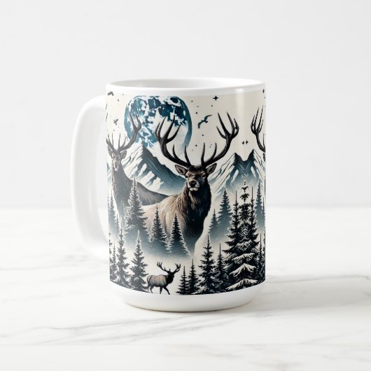 Elche in einem Mystischen Wald unter einem Mondlic Kaffeetasse (Vorderseite Links)