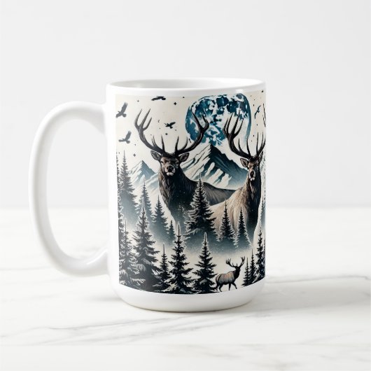 Elche in einem Mystischen Wald unter einem Mondlic Kaffeetasse (Links)