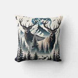 Elche in einem Mystischen Wald unter einem Mondlic Kissen