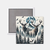 Elche in einem Mystischen Wald unter einem Mondlic Magnet (Vorderseite/Rückseite)