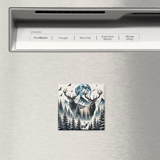 Elche in einem Mystischen Wald unter einem Mondlic Magnet (In Situ (Geschirrspüler))