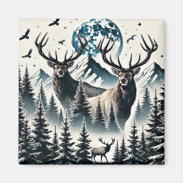 Elche in einem Mystischen Wald unter einem Mondlic Magnet