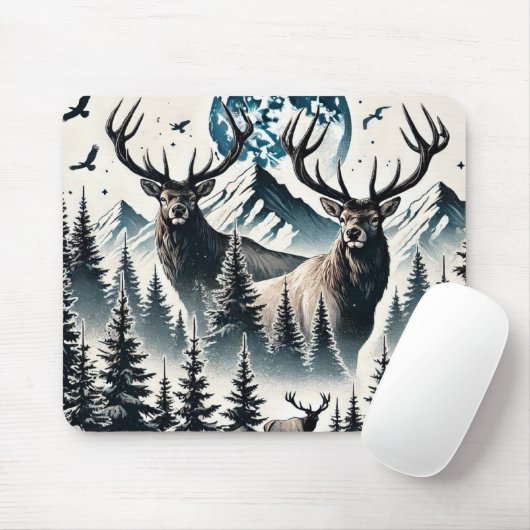Elche in einem Mystischen Wald unter einem Mondlic Mousepad (Mit Mouse)