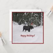 Elche in einer Weihnachtsmannmütze-Ferienkarte Karte (Vorderseite/Rückseite Beispiel)