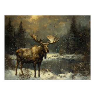 Elche in einer Winterlandschaft Malerei Poster