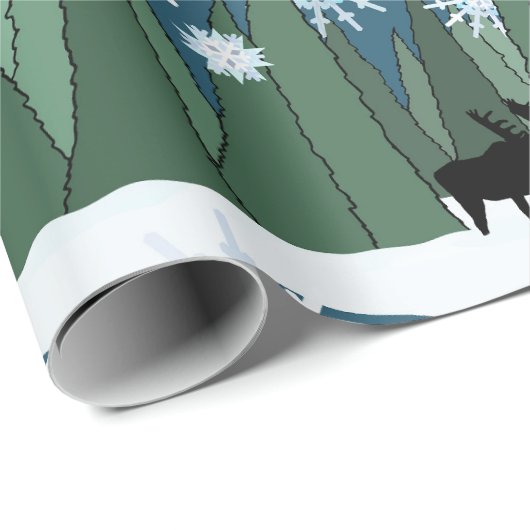 Elche in Schneeflockenwaldwrapping Paper Geschenkpapier (Rolleneckpunkt)